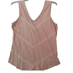 Sleeveless Top Tank Brown V Neck Boho Casual Stitched‎ Detail